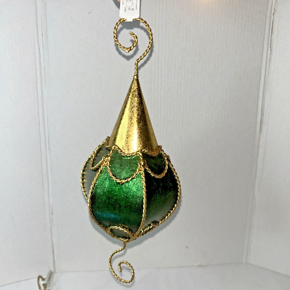 2-Department 56 lantern-style Large Ornament Gold Filigree Scroll Blue/Green - Picture 3 of 8